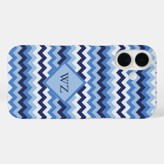 カスタム青い白の黒いシェブロンのジグザグ模様 Case-Mate iPhoneケース (裏面 (横))