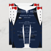 カスタム青と白のゲイ結婚のメニューカード メニュー (正面/裏面)