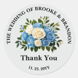 カスタム青と白のフローラに結婚感謝 ラウンドシール