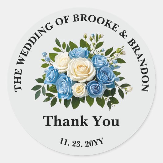 カスタム青と白のフローラに結婚感謝 ラウンドシール (正面)