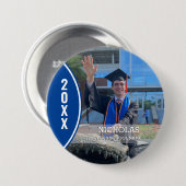 カスタム青と白の卒業写真ボタン 缶バッジ (正面&裏面)