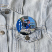 カスタム青と白の卒業写真ボタン 缶バッジ (インサイチュ)