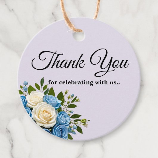 カスタム青と白の感謝の意を結婚表す フェイバータグ (正面)