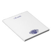 カスタム青と白の花かごメモ帳 ノートパッド (アングル)