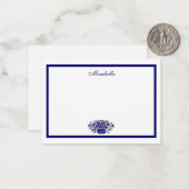 カスタム青と白の花かご青縁ど ノートカード (正面/裏面インサイチュ)