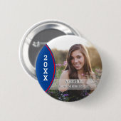 カスタム青と赤の卒業写真ボタン 缶バッジ (正面&裏面)