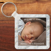 カスタム青エレガント灰色の大理石のパターンのキープサケ キーホルダー (正面)