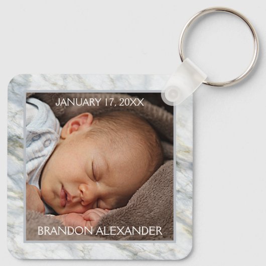 カスタム青エレガント灰色の大理石のパターンのキープサケ キーホルダー (裏面)