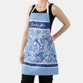 カスタム青エレガント白フローラペイズリーパターン エプロン (インサイチュ)