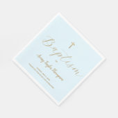 カスタム青エレガント金ゴールドクロスバプティススクリプト スタンダードランチョンナプキン (角)