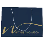 カスタム青パーソナライズされたのモノグクールラム ラージペーパーバッグ (裏面)