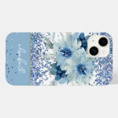 カスタム青フローラグリッターパーソナライズされた名 Case-Mate iPhoneケース (裏面 (横))