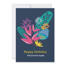 カスタム青フローラモダン美しい誕生日カード