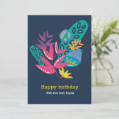 カスタム青フローラモダン美しい誕生日カード シーズンカード (スタンド正面)