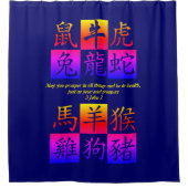 カスタム青中国の〔占星術の〕十二宮図 シャワーカーテン (正面)