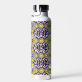 カスタム青地中海の模様黄色い花 ウォーターボトル (右面)