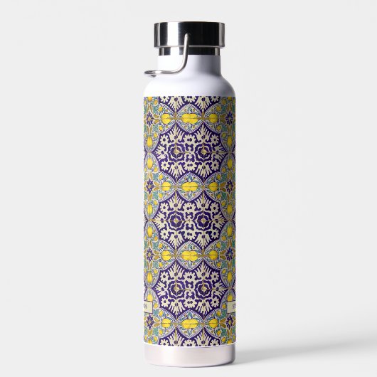 カスタム青地中海の模様黄色い花 ウォーターボトル (右面)