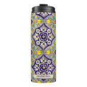 カスタム青地中海の模様黄色い花 タンブラー (正面)