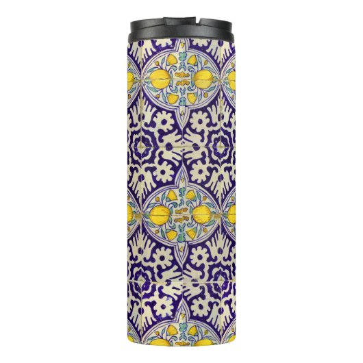 カスタム青地中海の模様黄色い花 タンブラー (裏面)