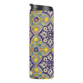 カスタム青地中海の模様黄色い花 タンブラー (回転右)