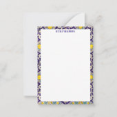 カスタム青地中海の模様黄色い花 ノートカード (正面)