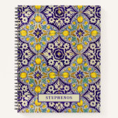 カスタム青地中海の模様黄色い花 ノートブック (正面)