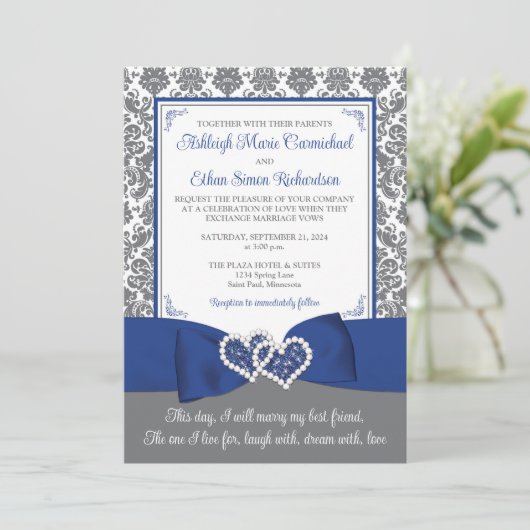 カスタム青王室のと灰色の結婚式招待状 招待状 (スタンド正面)