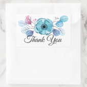 カスタム青X線フラワーサンキュー 長方形シール (バッグ)