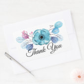 カスタム青X線フラワーサンキュー 長方形シール (封筒)