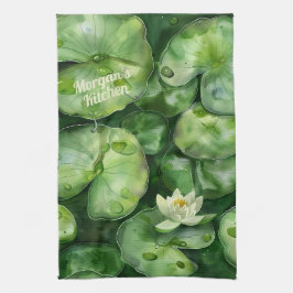 カスタム静かな水彩池 | ロータスアートギフト キッチンタオル