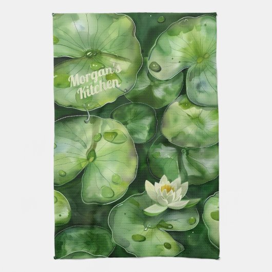 カスタム静かな水彩池 | ロータスアートギフト キッチンタオル (縦)