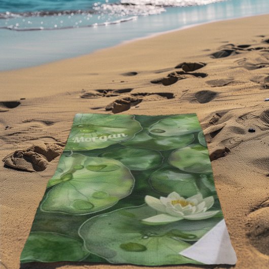 カスタム静かな水彩池 | ロータスアートギフト ビーチタオル