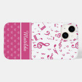 カスタム音楽のノートとハートのパターン:ピンク白 Case-Mate iPhoneケース (裏面 (横))