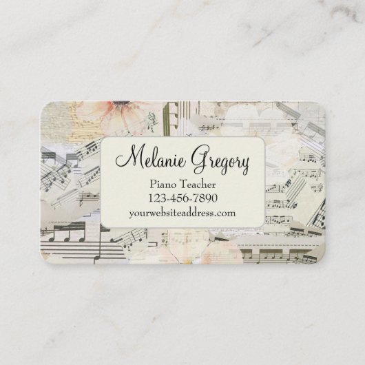 カスタム音楽エレガントピアノ先生フローラ 名刺 (正面)