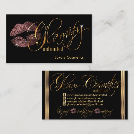 カスタム順 – 暗いバラグリッターと金ゴールド 名刺 (正面/裏面)