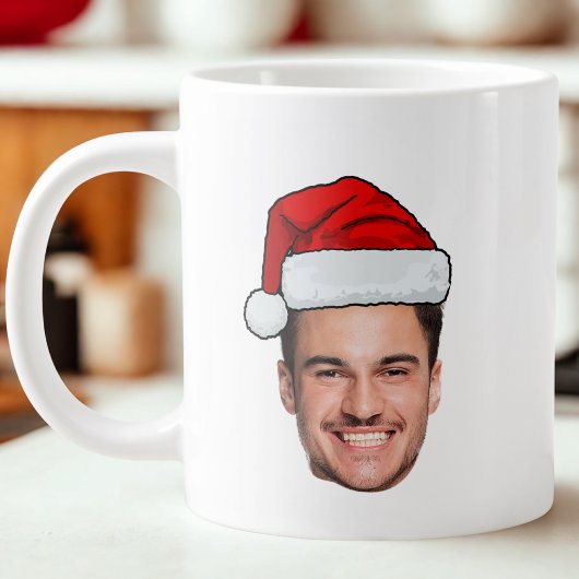 カスタム顔の写真サンタ帽子のクリスマス ジャンボコーヒーマグカップ