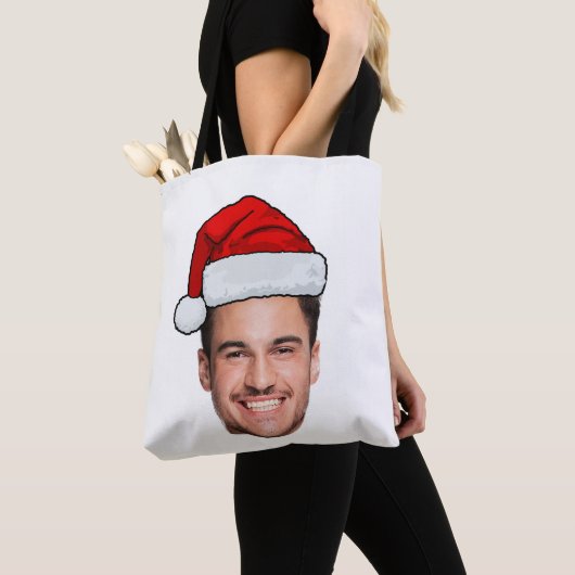 カスタム顔の写真サンタ帽子クリスマス トートバッグ (クローズアップ)