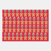 カスタム顔フォトジンジャーブレッドおもしろいクリスマス ラッピングペーパーシート (正面3)