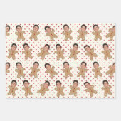 カスタム顔フォトジンジャーブレッドマンクリスマスドット ラッピングペーパーシート (正面3)