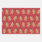 カスタム顔フォトジンジャーブレッドマンクリスマスドット ラッピングペーパーシート (正面)