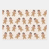 カスタム顔フォトジンジャーブレッドマンクリスマスプリント ラッピングペーパーシート (正面3)