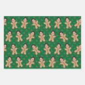 カスタム顔フォトジンジャーブレッドマンクリスマスプリント ラッピングペーパーシート (正面2)