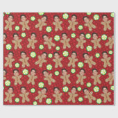 カスタム顔フォトジンジャーブレッドマンレッドクリスマス ラッピングペーパー (フラット)