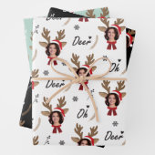カスタム顔フォトトナカイのクリスマス ラッピングペーパーシート (インサイチュ)