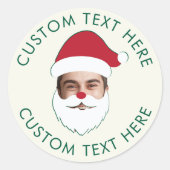 カスタム顔入れ替え サンタクロース クリスマス テキスト 面白い ラウンドシール (正面)