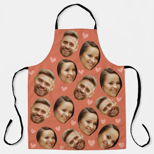 カスタム顔写真ハート対おもしろいパターン エプロン (正面)