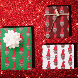 カスタム顔写真小妖精や小人顔繰り返しパターン ラッピングペーパーシート