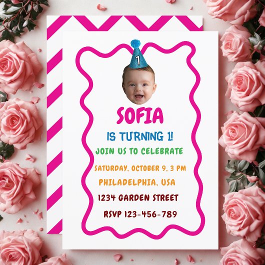 カスタム顔誕生日招待状とパーティーハット 招待状