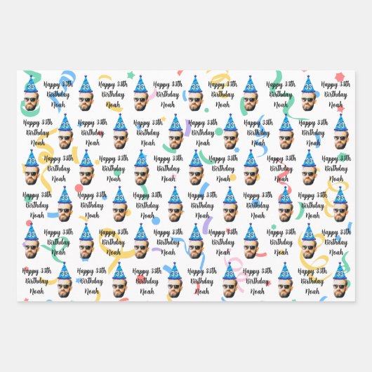 カスタム顔20日30日40日50日60日70誕生日 ラッピングペーパーシート (正面)