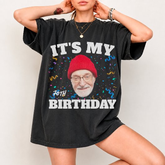 カスタム顔 おじいちゃん 誕生日おめでとう 70歳 写真 Tシャツ